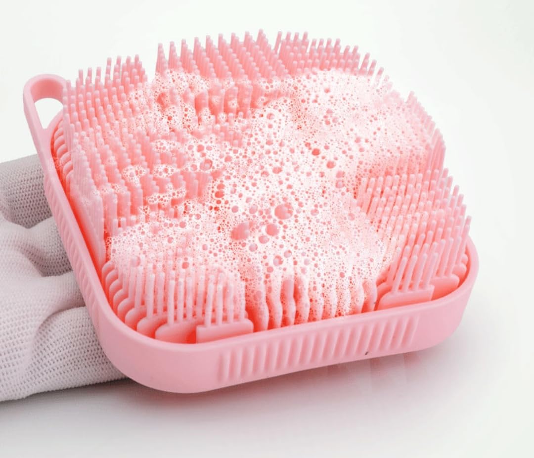 Getmecraft Pink Bath Scrubber and Shampoo Brush, Body Scrubber and Scalp Massager (Rectangular Shape)