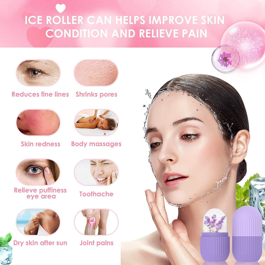 Purple Ice Roller & Jade Gua Sha Faical Massage Tool (2 Pcs)