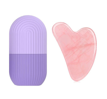 Purple Ice Roller & Rose Quartz Gua Sha Faical Massage Tool (2 Pcs)