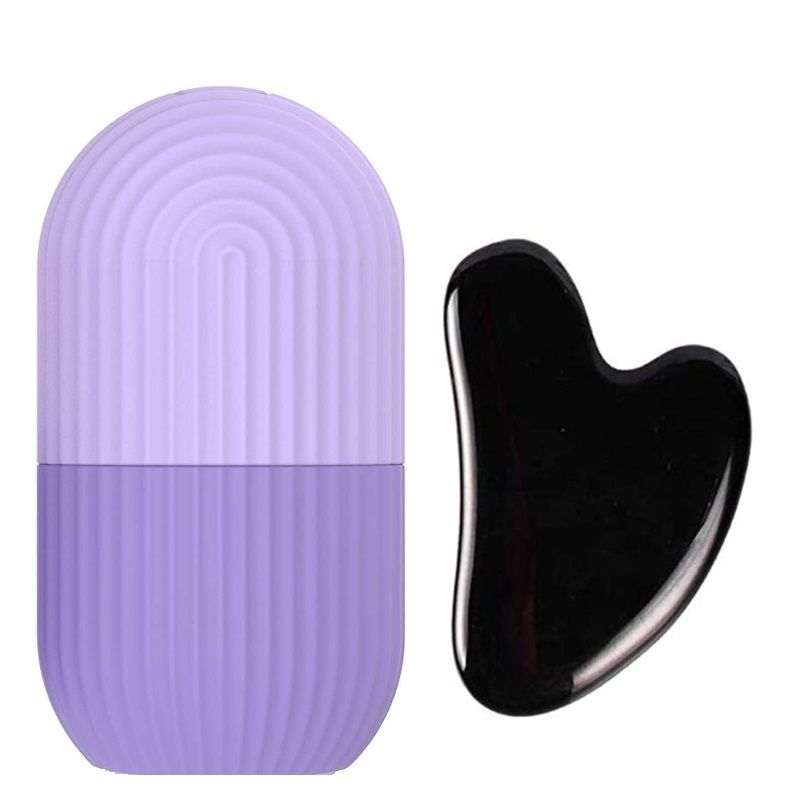 Purple Ice Roller & Black Obsidian Gua Sha Faical Massage Tool (2 Pcs)