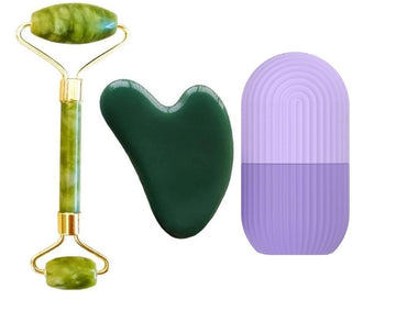 Jade Roller & Gua Sha Face Massager with Purple Ice Roller
